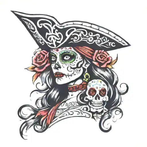 Day Of The Dead Pirate Captain Woman