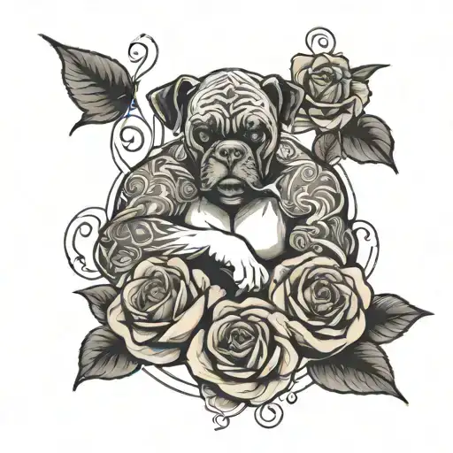 Athlete Boxer With Traditional Tattoos On A Rose Intertwined