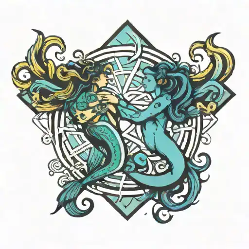 Aquarius And Zodiac Symbol Intertwined