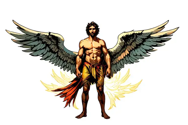 Icarus Standing With His Wings Flat