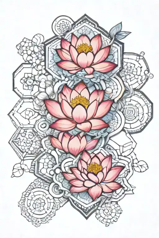 Lotus Flower Hexagons And Mandala Design Incorporating Elements