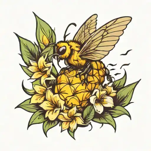 Pineapple And Bee Flying