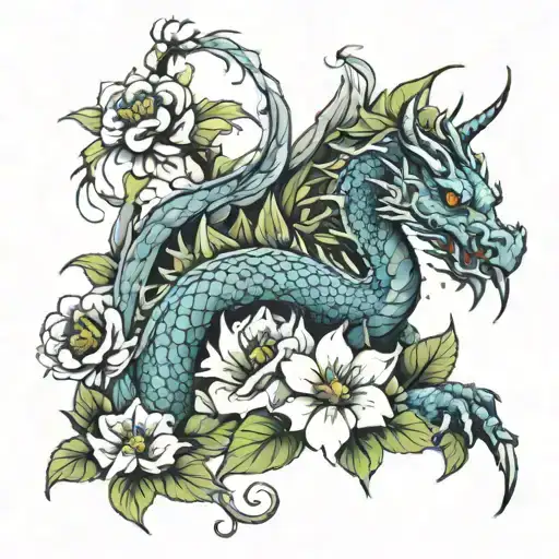 Dragon And Flowers Growing