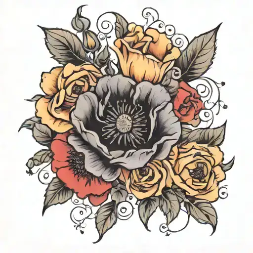 Poppy And Rose Flowers