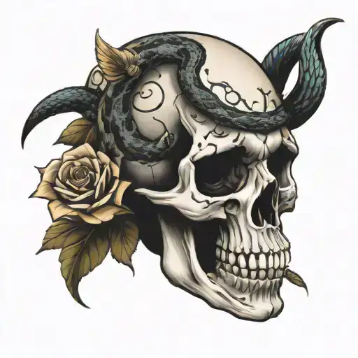 Snake Skull With Flowers