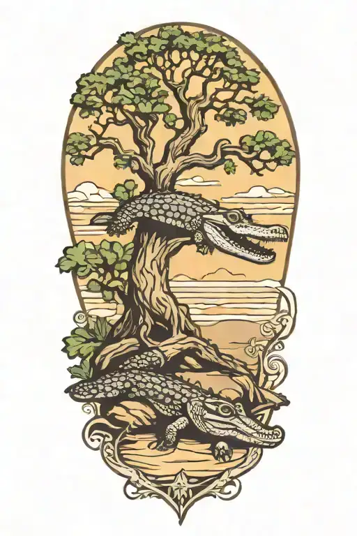 Wahoo Live Oak Tree Beach With Alligator