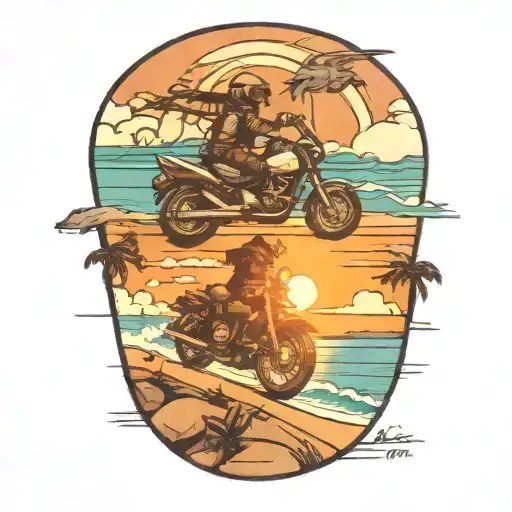 Motorcyle Near Beach At Sunset