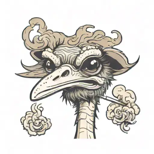 Cartoon Ostrich Smoking A Joint Surrounded By Smoke