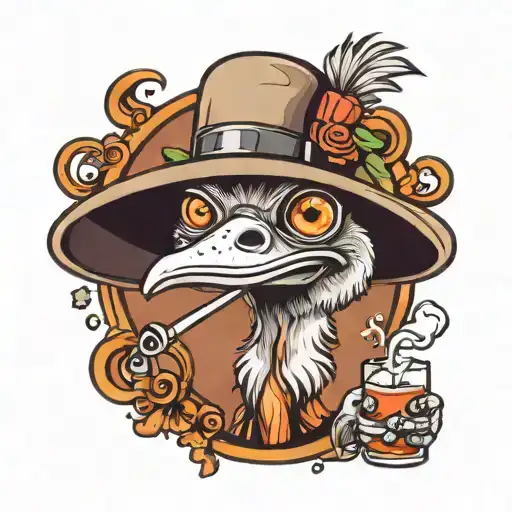 Cartoon Style Big Eyes Ostricj Smoking A Bong