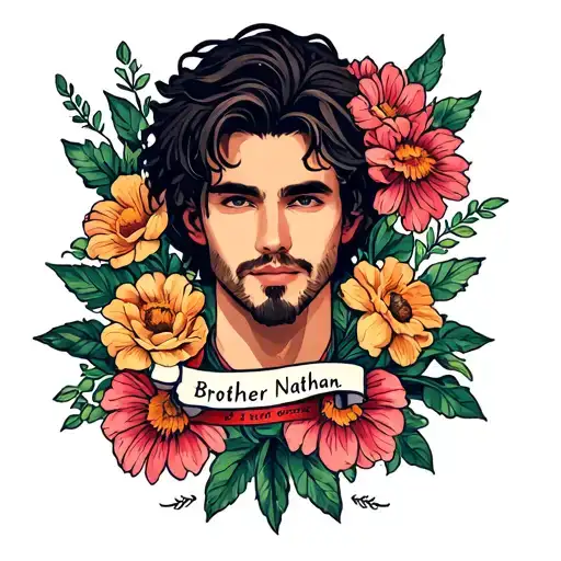 Name Brother Nathan On Shoulder Tattoo With Flowers