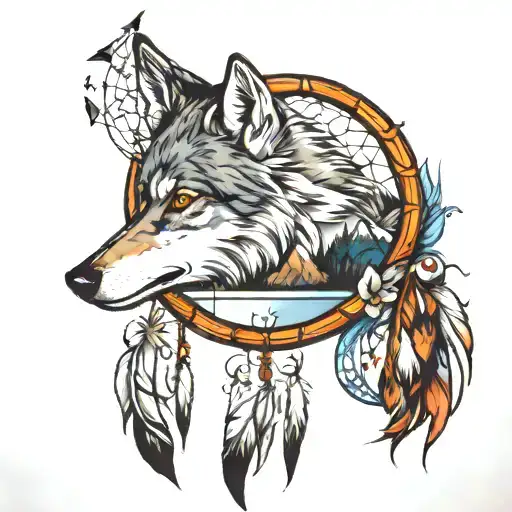 Dream Catcher With A Lake With Wolf Howling With Mountains