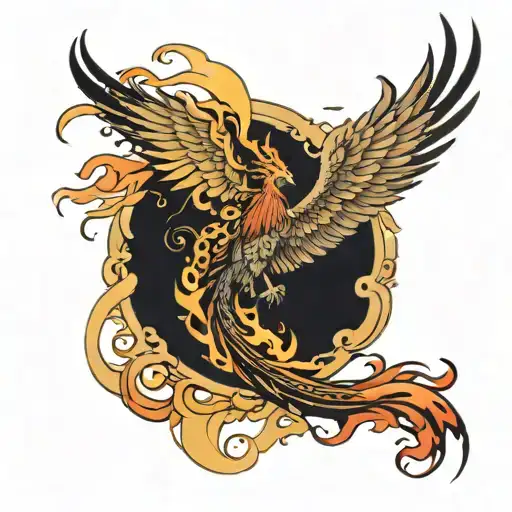 Phoenix Coming Out Of A Tornado Created By A Wave And Fire Clashing