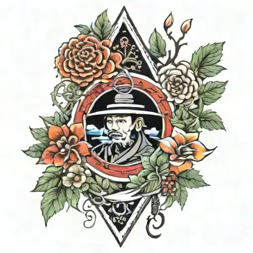 All-seeing Eye Full Arm Sleeve On The Wrist Surrounded By Plants On The Forearm A Samurai Fighting