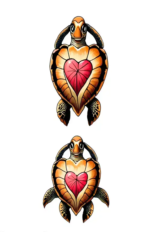 Loggerhead Sea Turtle With A Heart Shaped Shell Pattern On Back With All Fins