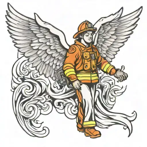 Fireman Angel With Wide Wings Flame