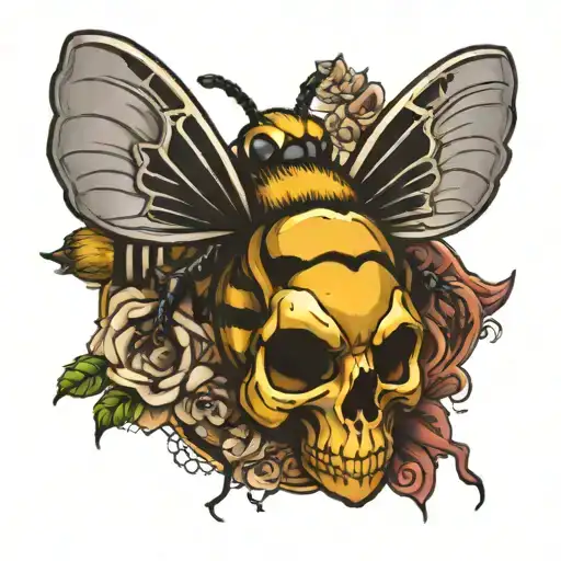 Bee And Skull Tattoo Design