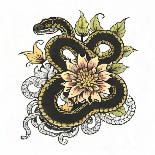 Snake And Chrysanthemum Flower