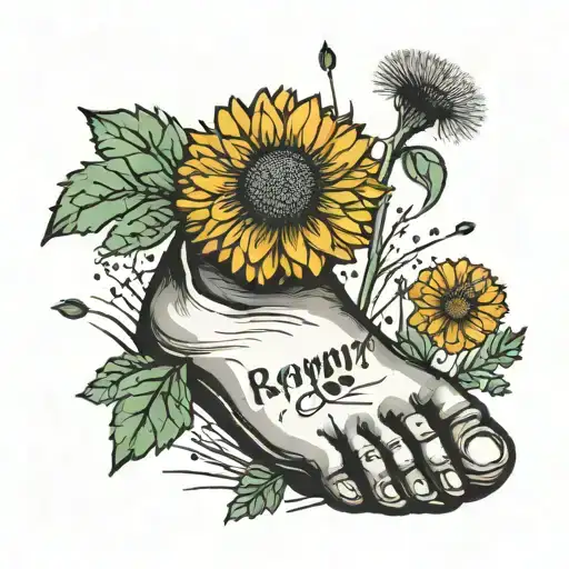 Baby Footprint And Dandelion Flower