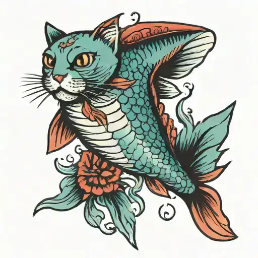 Fish Swimming With Red Cat