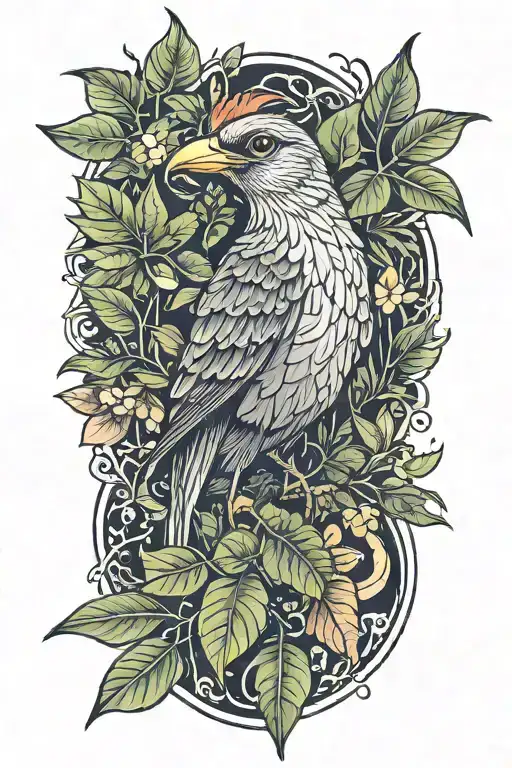 Bird With Jungle Leaves