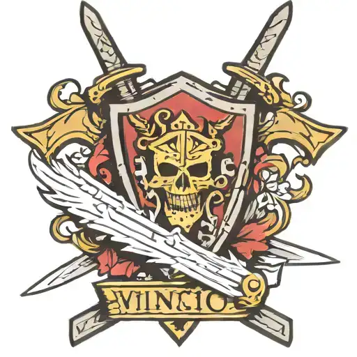 Sword And Shield With Banner That Says Vinci