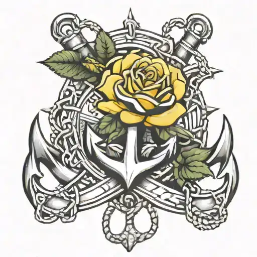 Yellow Rose And Anchor Intertwined