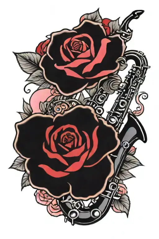 Black Saxophone Surrounded By Pink And Red Roses