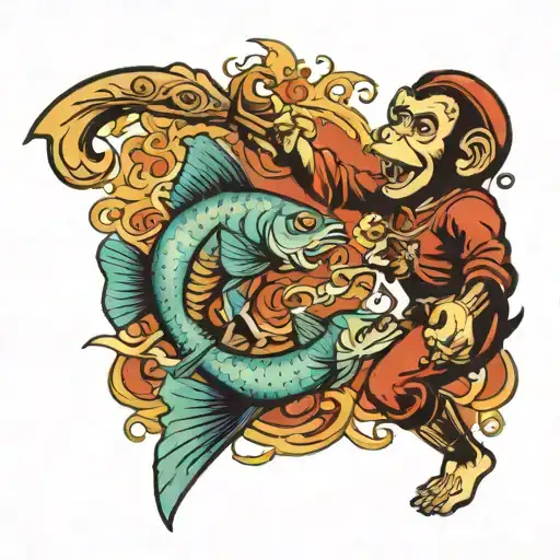 Fish Fight With Monkey