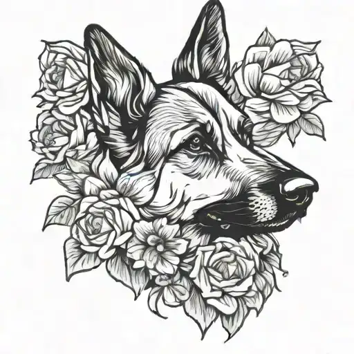 German Shephard With Flowers