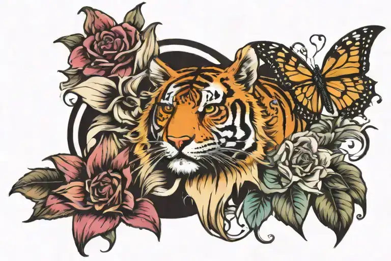 Tiger Lillies Roses Sunflower