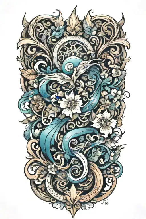 An Intricate Floral Design Incorporating Elements Of The Sea And Islands