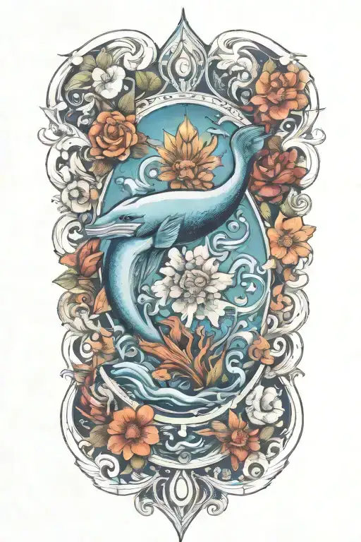 An Intricate Floral Design Incorporating Elements Of The Sea And Islands