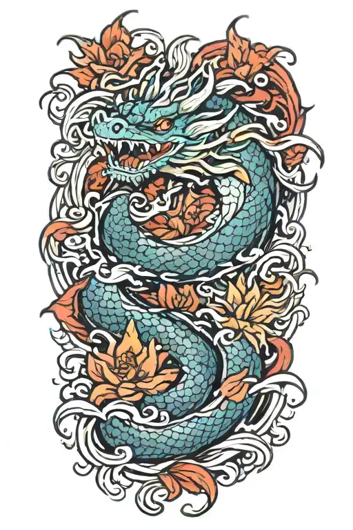 Flower Waves Dragon