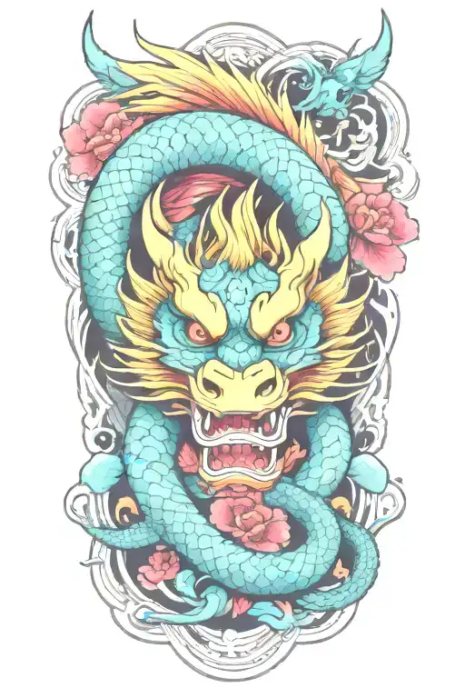 Floral Japanese Tattoo With Dragon And Water