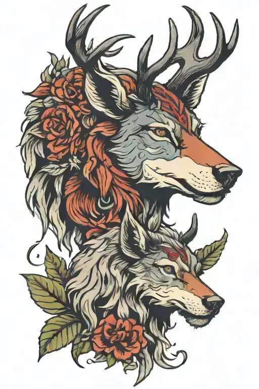 Wolf Ram And Stag Head