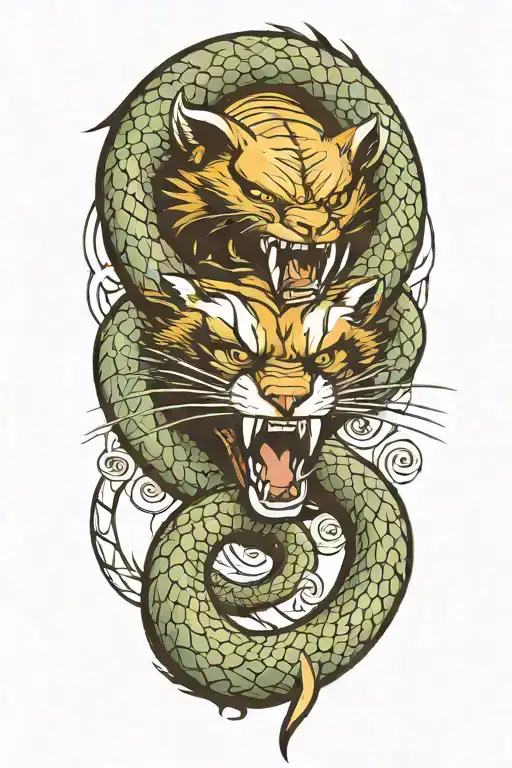 A Wolverine Animal Fighting A Snake Coiled Snake