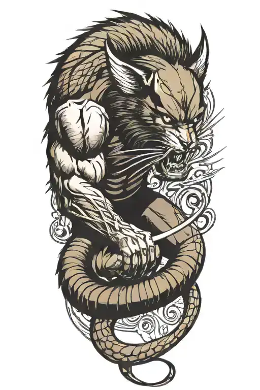 Wolverine Animal Fighting A Snake