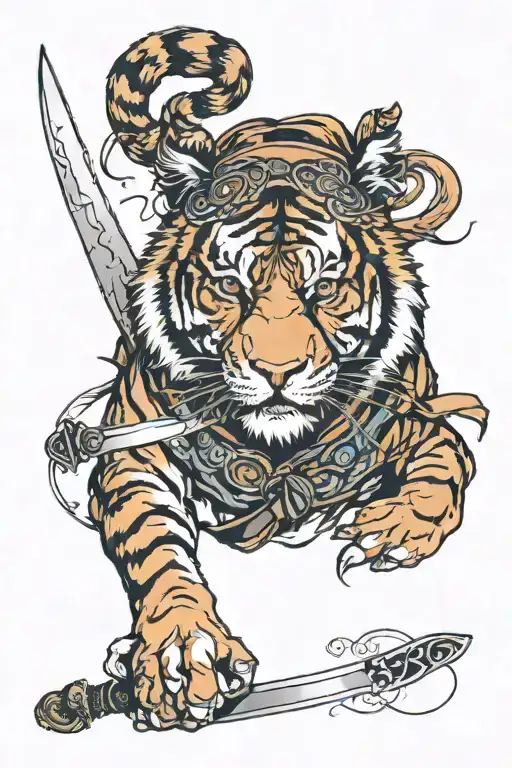 Tiger Blindfolded With Sword Going Through Its Head