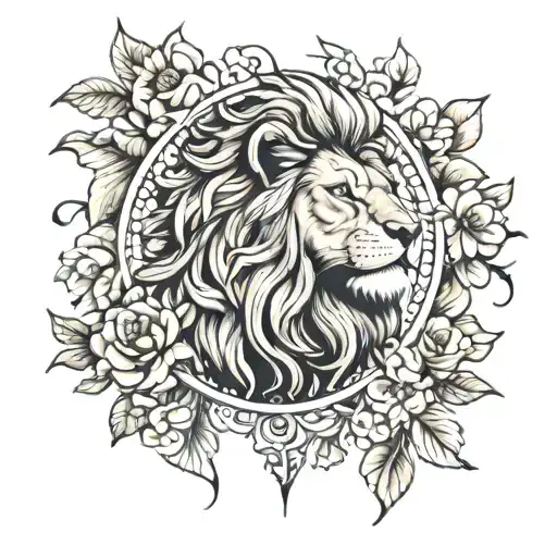 Lion And Flowers
