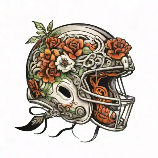 A Football Helmet With Intricate Floral Patterns Intertwined In The Design