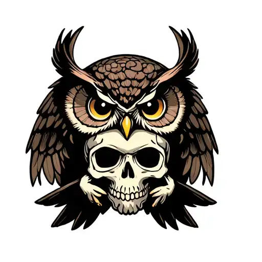 Owl With Open Wings And Holding A Traditional Neo -Style Skull