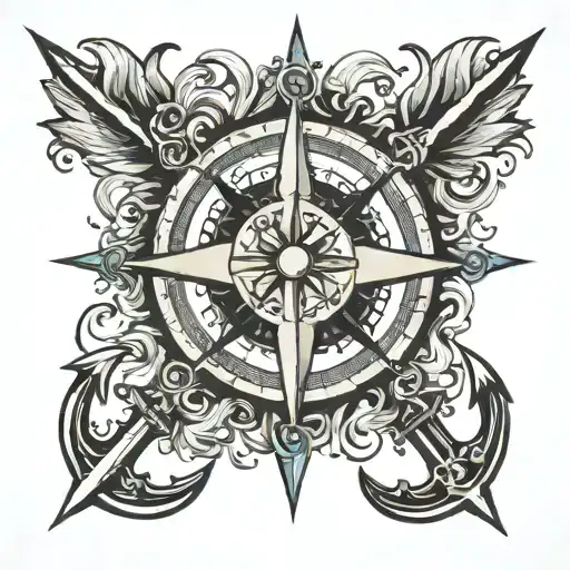 Compass Rose With Anchor Cross Surrounded