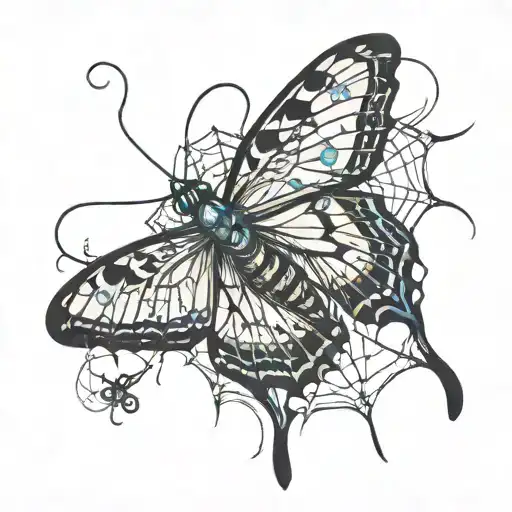 A Butterfly Caught In A Broken Spider Web