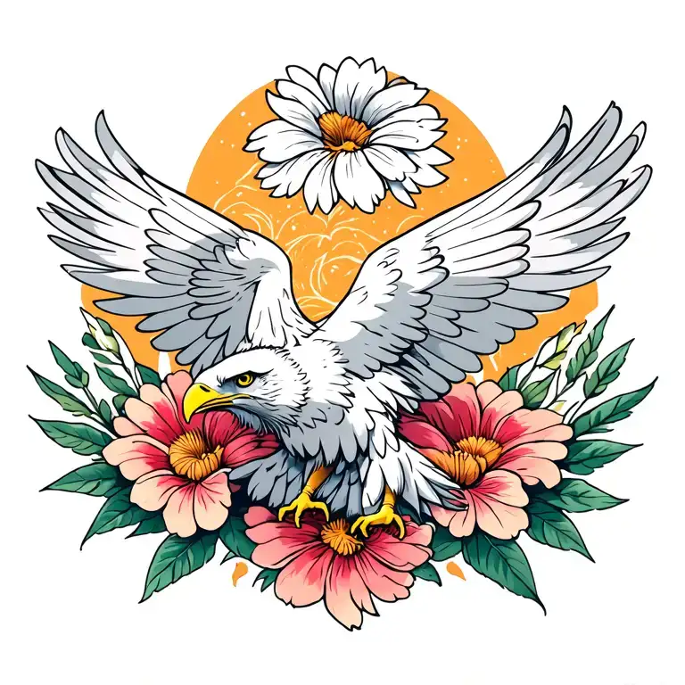 Eagle Flying Flower Intertwined