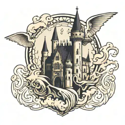 Gothic Castel And Ghost Flying