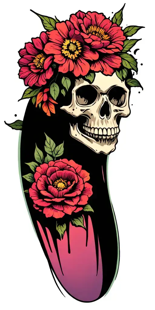 Skull With Flowers Surrounding