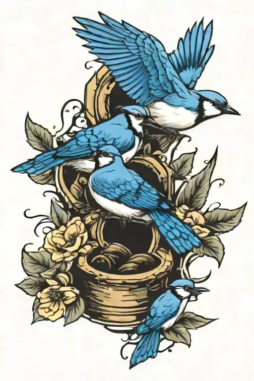 3 Baby Foot Prints And A Bluejay Taking Flight