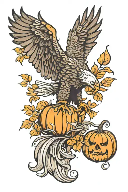 Eagle Clutching A Pumpkin
