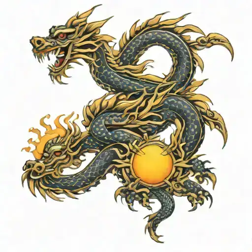 Golden Dragon With Sun