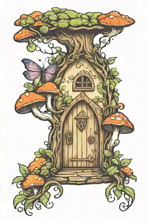 Psychedelic Fairy Door With Mushrooms
